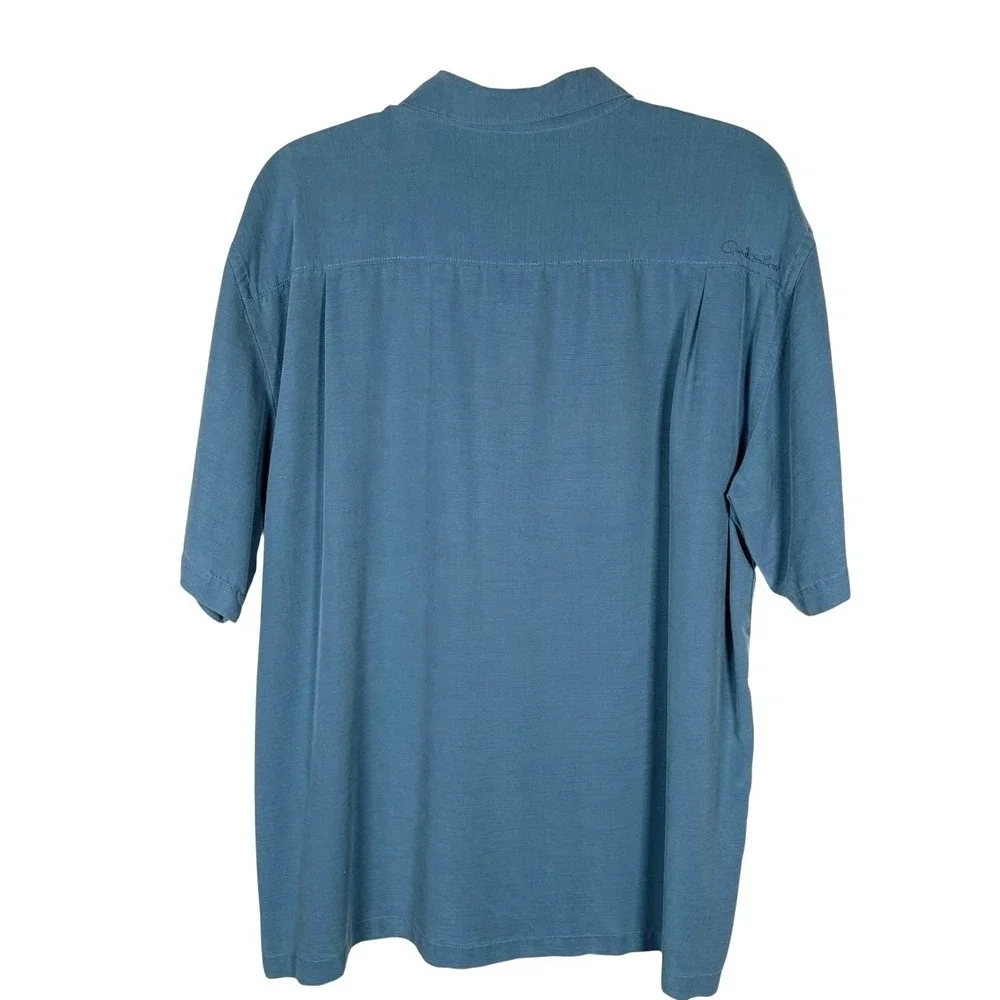 Quiksilver Waterman Shirt Mens XXL‎ Embroidered Blue Water Fish Short Sleeve